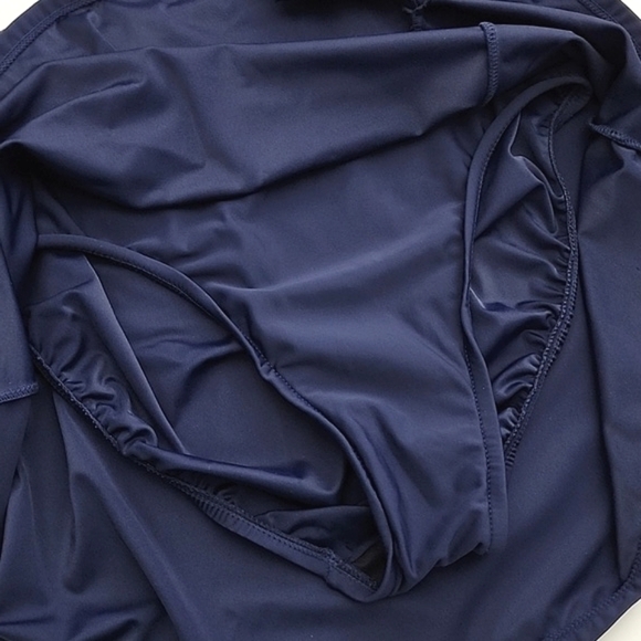 Navy Swim Skirt Front Slit Elasticized  Waistline Integrated Full Bottom Size 12 - Picture 6 of 11